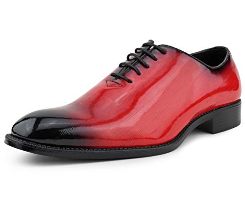 Bolano Brayden Men's Oxford Dress Shoes - Exotic EEL Skin Formal Dress Shoes for Men with Black Burnished Toe - Designer Formal Shoes with Lace Tie (Red/13)