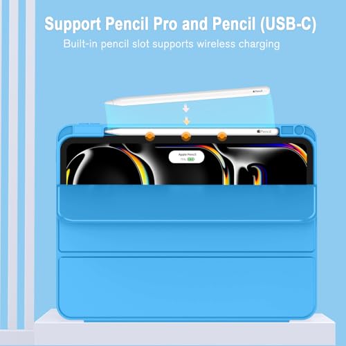 Image of ZryXal New iPad Pro 13 Inch Case (M5) 2025 / (M4) 2024 with Pencil Holder, Smart iPad Case [Support Pencil Pro and Pencil (USB-C)], Support Touch ID and Auto Wake /Sleep (New Ocean Blue)