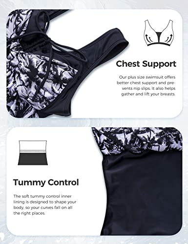 wantdo Women's Plus Size Swimdress Flower Printed Swimwear Cover Up Swimsuits with Skirt4