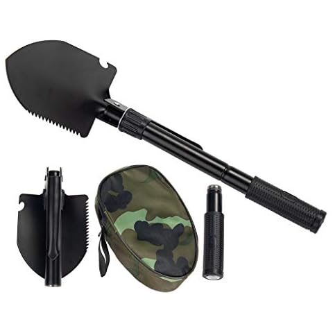 Jipemtra Gardening Folding Shovel Military Camping Shovel Survival Gear Entrenching Tool with Carrying Pouch Metal Handle for Camping Trekking Gardening Fishing Backpacking Snow (Black Zipper Pouch) Cover