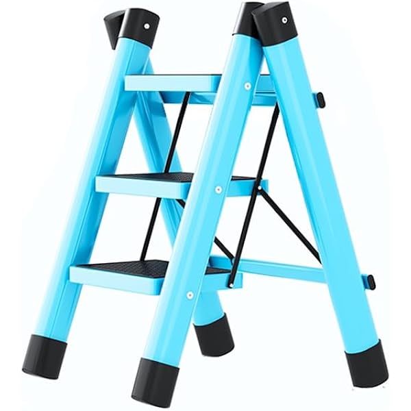 3 Step Ladder, Household Ladder Folding Ladder Step Folding Non-Slip Waterproof Rust Proof Household Handling Equipment for Adult Multi-Purpose Home and Kitchen Blue