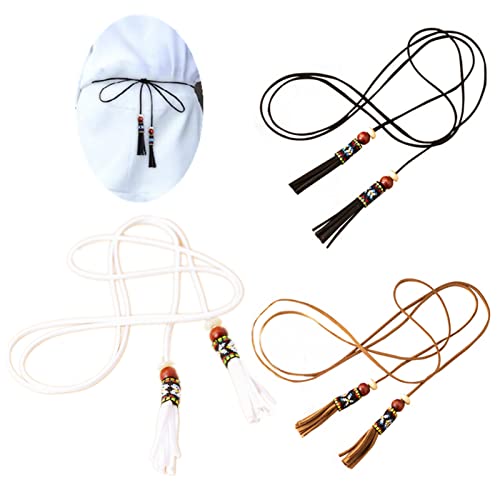 JinYu 3 Set Women Bohemian Tassel Waist Belt Skinny Woven Belt for Dress-Back,White,Black,Camel