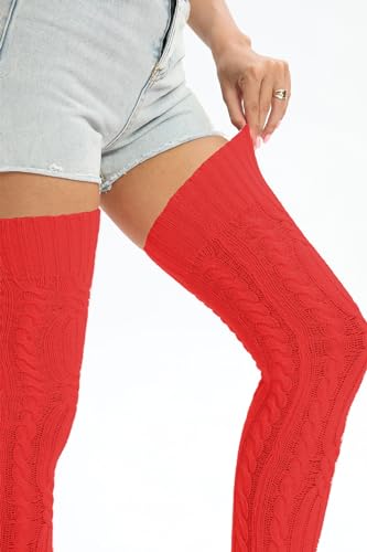 Image of YELAIVP Women's Thigh High Socks Over Knee Cable Knit Boot Stockings Winter Long Warm Leg Warmers