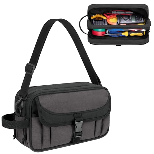Trahzia Small Canvas Tool Pouch with Zipper, 12 Inch Tool Organizer Bag, Double Layer Utility...