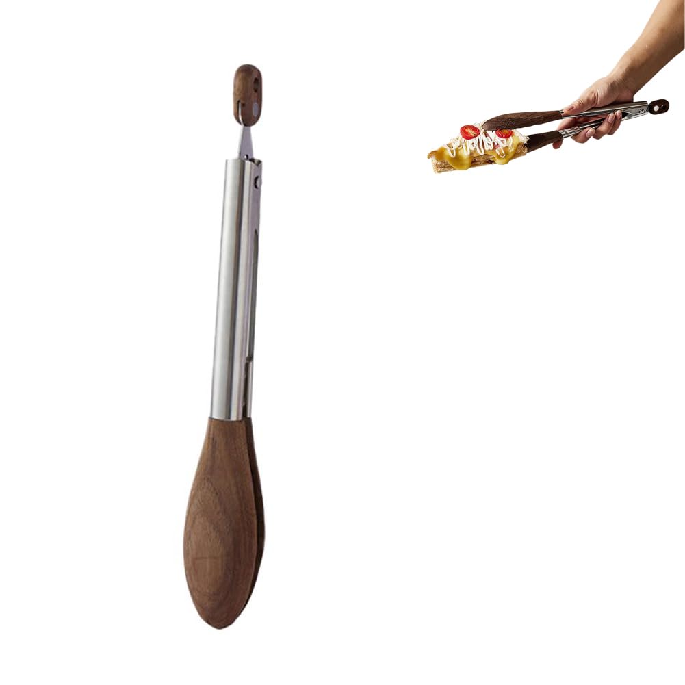 Pinces De Cuisine Premium Bois De Noyer & Acier Inox – Anti-Rayures Pour BBQ, Salade, Pâtes, Grill – Poignées Antidérapantes