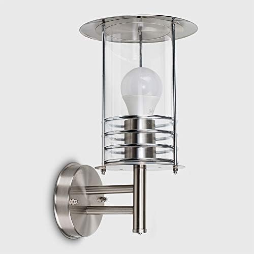 MiniSun Modern IP44 Rated Silver Stainless Steel Metal Fisherman's Lantern Cage Outdoor Wall Light