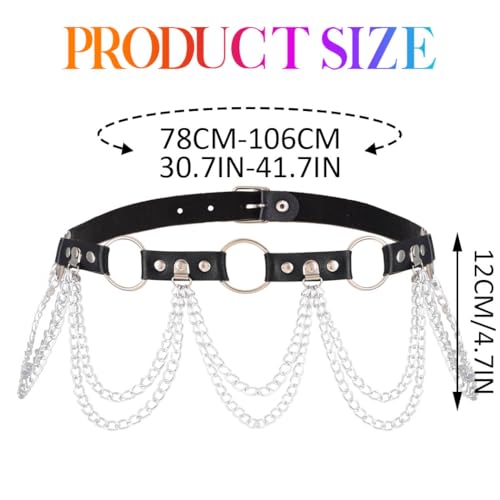 COSYDAYS Goth Chain Belt Black Leather Waist Chain Rave Body Chains Jewelry for Women4