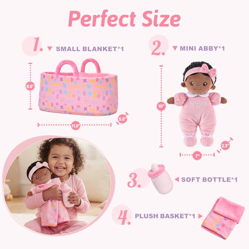 Image of OUOZZZ Baby Doll Accessories with Black Doll, Bassinet, Blanket and Bottle | Interactive Pretend Playset for Social Emotional Learning, Educational Toy for 2 Year Old Girls