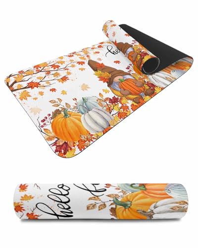 Debedcor Heat Proof Table Pads Waterproof Decorative, Fall Pumpkins Non-Slip Table Countertop Protector, Thanksgiving Gnomes Fallen Leaves Insulation Mat for Dining Room, 48 x 12 Inches