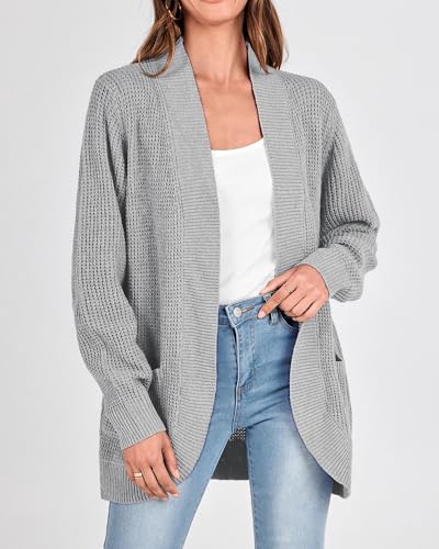 Image of KIRUNDO Cardigan Sweaters for Women 2024 Fall Open Front Long Sleeve Loose Lightweight Knit Sweater Coat with Pockets