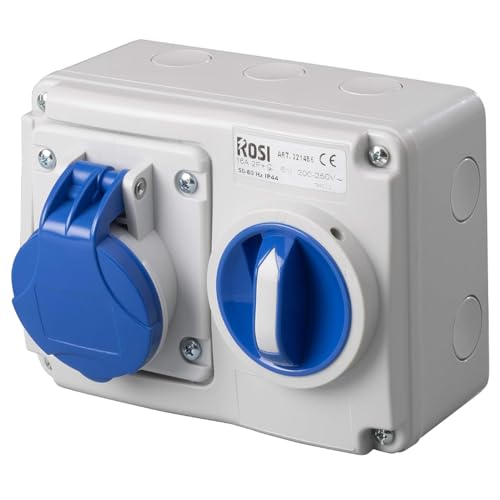 Presa interbloccata orizzontale con sezionatore interruttore, con fondo, 220V - 230V, 3 poli 2P+T, 32A, IP54 - Rosi 14.3234B6