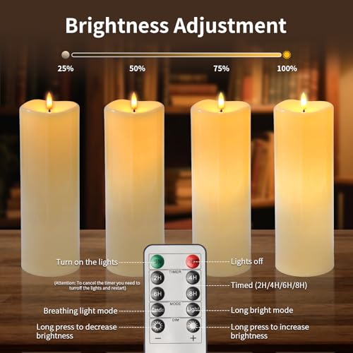 Image of Large Outdoor Flameless Candles, 5 inchx14 inch Battery Operated Electric Flickering Fake Candles with Remote, Waterproof Plastic Pillar Candles for Porch Lanterns Patio Decor (Ivory White, Set of 2)
