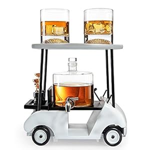 Golf Decanter Whiskey Decanter and 2 Whiskey Glasses – The Wine Savant, Golf Gifts for Both Men & Women, Golf Accessories, Golfer Gifts, Based on A Replica Golf Cart (850ml Decanter – 8 Ounce Glasses)