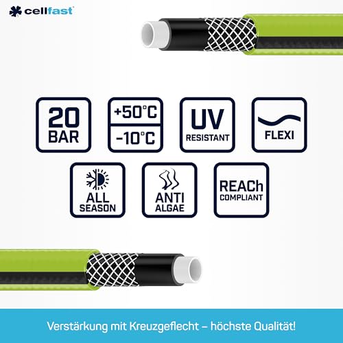 CELLFAST Wąż Ogrodowy 4 Warstwowy Lekki Wytrzymały Odporny Na Promienie UV Oplot Krzyżowy 20 Bar 1 2 Cala 25 Metrów Quattro