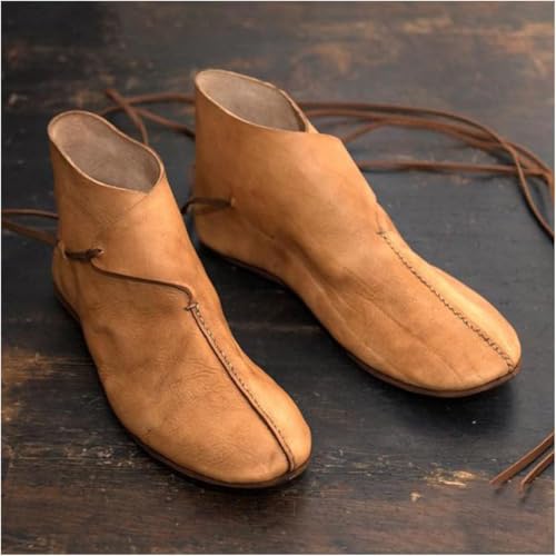 SSLLH Renaissance Mittelalter Männer Stiefel Ritter Prinz Schuhe Vintage PU Leder Stiefel Kurzsohle Schuhe Rollenspiel Piraten Kleidung Zubehör, Braun, 44