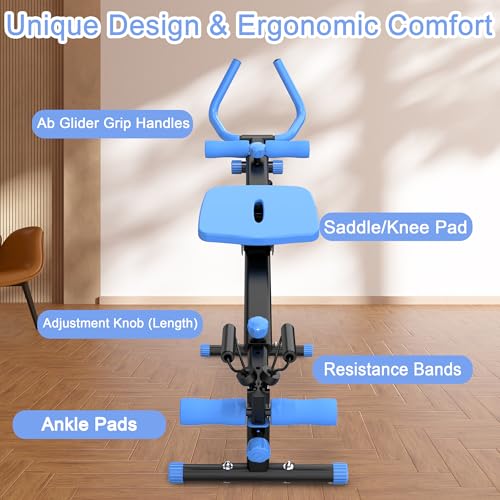 4-in-1 Exercise Equipment Rowing Machine Leg Press Machine Ab Glider Machine Roman Chair Fitness Equipment for Ab Workout Core Strength Training(Blue)