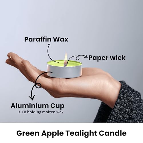 Image of Kriti Life Green Apple Scented Tealight Candles - 100% Paraffin Wax, Smokeless, Long Burn Time (4.5 Hours), Dripless Green Candles for Home Decor, Diwali, Weddings & Meditation - Set of 50