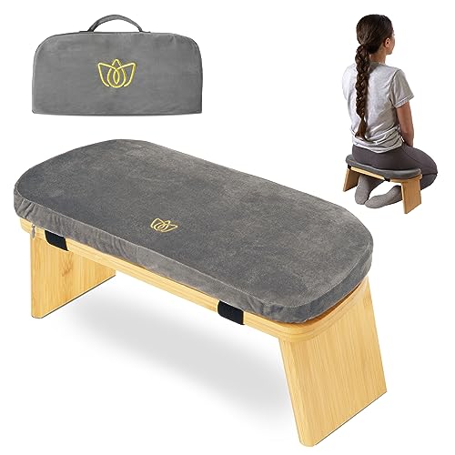 Florensi Meditation Bench – Bamboo Folding Meditation Bench – Prayer Bench with Meditation Cushion – Comfortable for Kneeling or Sitting – Meditation Stool for Longer Meditation – Prayer Seat Chair