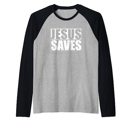 Jesus Saves - Camiseta de regalo cristiana envejecida para hombre Camiseta Manga Raglan
