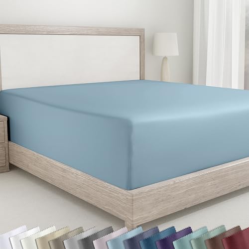 California Design Den Full Size Fitted Sheet Only, Deep Pocket Soft 400 Thread Count 100% Cotton Sateen, No Pop-Off Elastic, Durable Fitted Sheet Only (Full, Sky Blue)