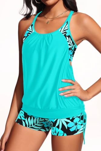 Image of Womens Tankini Swimsuit Two Piece Tummy Control Bathing Suit with Shorts