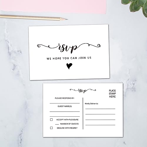 RSVP Postcards, Pack of 50 Blank RSVP Cards Stock for Weddings, Receptions, Showers, Birthday Parties, Celebrations, and Special Events, No Envelopes Needed 4\"x6\"