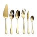 Berglander Stainless Steel Golden Titanium Plated Flatware Serving Set 6 Pieces, 5 Serving Pieces of 45 Pieces Flatware with 1 Cake Server, Golden Serving Silverware Set (Shiny Golden)