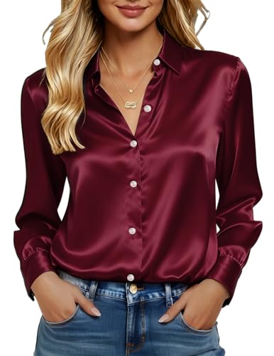 Satin Shirts for Women, Long Sleeve Silk Long Sleeve Blouse for Ladies 2026