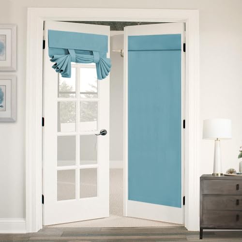 Flamingo P Blackout French Door Curtain, Privacy Protection Door Curtain/Drapery, Thermal Insulated Patio Door Curtain, Rod Pocket Thermal Insulated Energy Saving Curtain Drapes, 26 x 68 Inches, Aqua