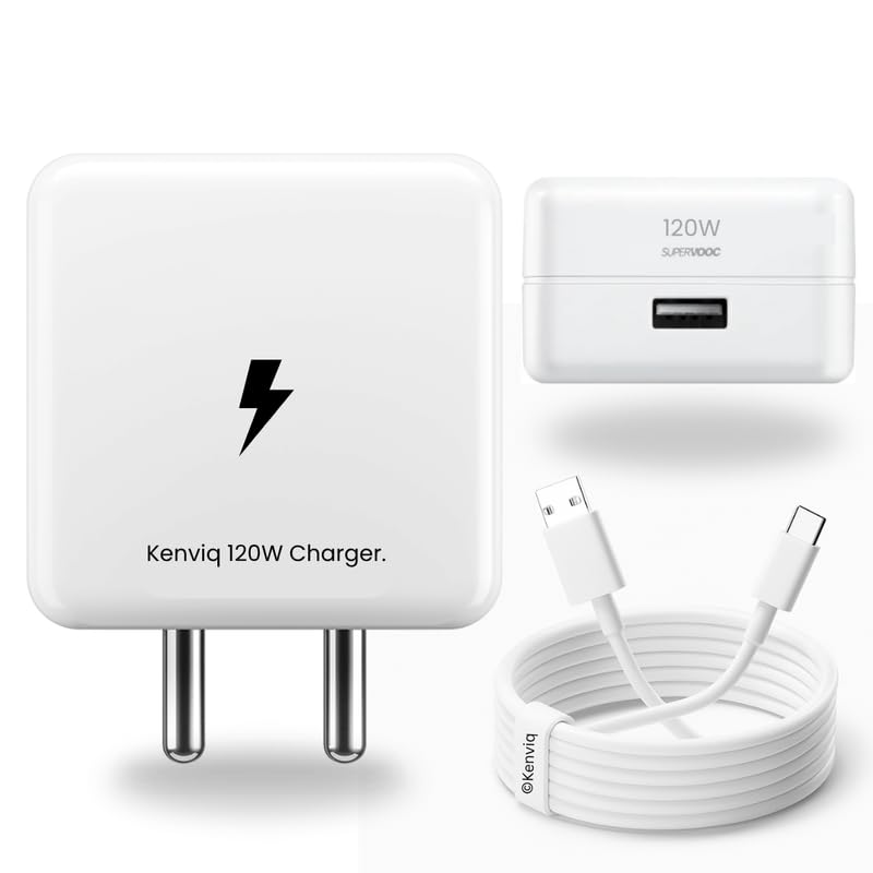 Type C Charger Compatible with LG G5 | 120W Adapter with Data Cable | Fast Charging for Android Devices, USB Type A Port, Wall Chargers, Power Adopter, 1meter White Cable