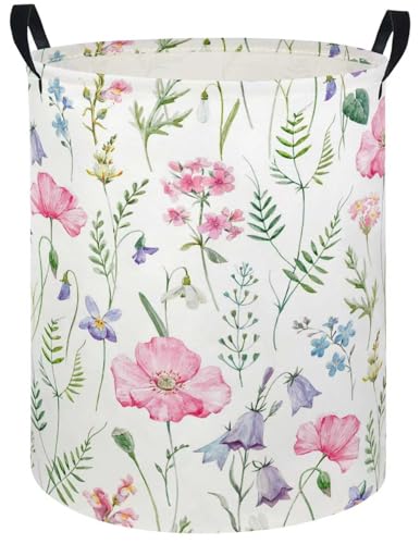 Image of Baby Laundry Hamper kids laundry Basket Waterproof Laundry Bag for Bedroom Clothes Organizer Room Decor(Pink Flower)