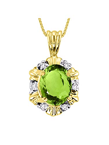 RYLOS Collares para mujer, oro amarillo de 14 quilates, impresionante collar con colgante de diseñador Halo, gema y diamantes genuinos, cadena de 18" (45,7 cm), peridoto de 9x7 mm, piedra de nacimiento de agosto, joyería para mujer, collares de oro para mujer