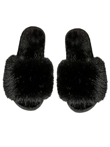 OYOANGLE Women's Open Toe House Slippers Cozy Plush Furry Slip on Slides