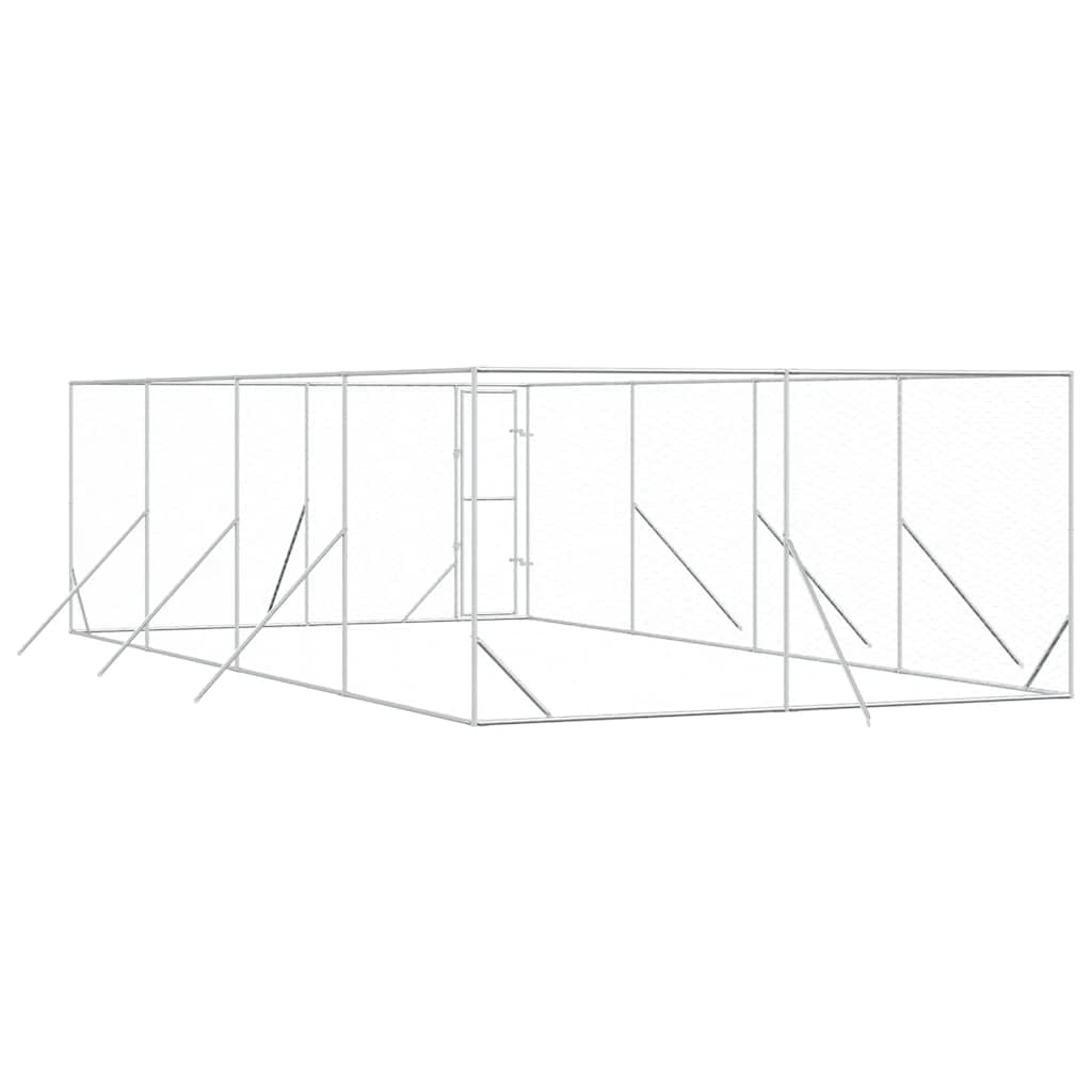 Outdoor-Hundezwinger silbern verzinkter Stahl 4x8x2 m großer Hundekäfig mit verschließbarer Tür sicherer Freigehege Auslauf für Hunde Kleintiere Garten und Terrasse