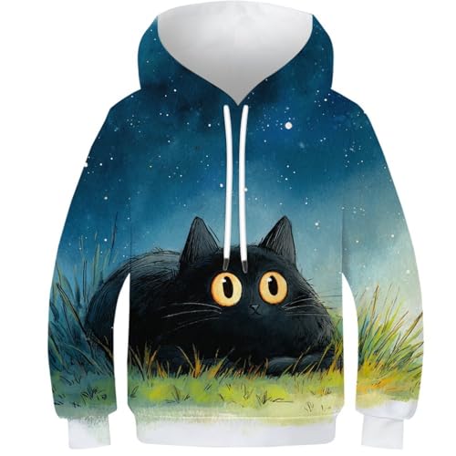 Sweat-shirt poche chat 3D coutures solides pull fille garçon