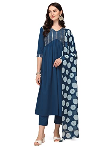 Women's Teal Blue Poly Crepe Straight Kurta with Pant and Dupatta SET0059