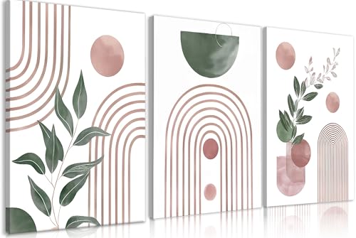 Image of Frimeeme Pink and Green Wall Art,Large Boho Canvas Pint Set of 3