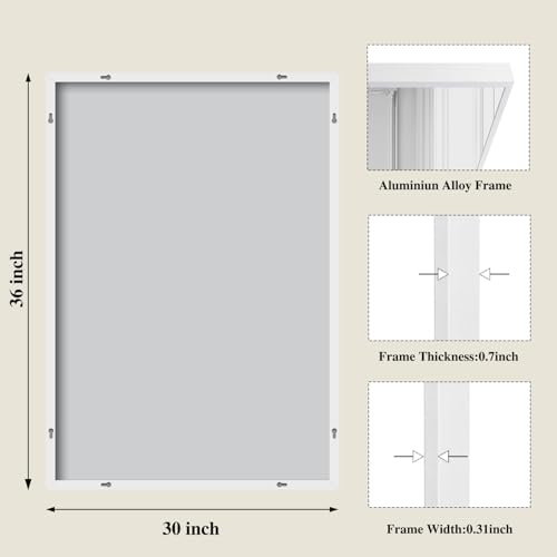 Image of Koonmi White Rectangle Wall Mirror, 30x36 Inch Bathroom Mirror, Aluminum Frame Vanity Mirror for Entryway, Living Room, Bedroom Bathroom, Hangs Horizontally or Vertically