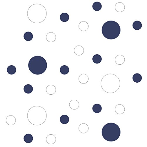 White/Navy Blue Vinyl Wall Decals (30 Decals) - Polka Dots Stickers - Removable Adhesive Safe On Smooth Or Textured Walls Round Circles Bathroom Kids Room Birthday Gift Classroom Playroom Nursery Decor Peel And Stick #TOP2
