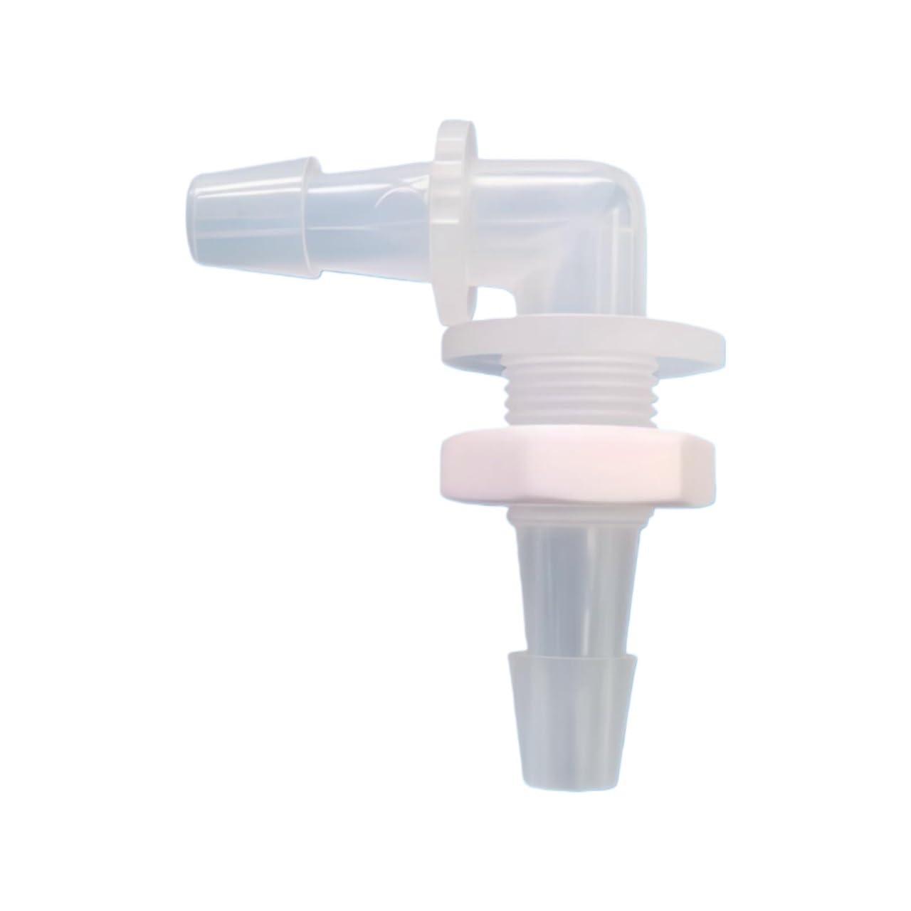 Espiga for Manguera de plástico PP, Accesorios mamparo Tipo L 5,6 mm Conector púa for 1/8G Tuerca roscada Macho Piezas Laboratorio | 50 Pcs
