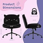Armless Office Desk Chair with Wheels,Ergonomic Criss Cross Legged Computer Chair with Fabric Padded, Height Adjustable Wide Seat Vanity Chairs,Mid Back Task Chair for Home, Bedroom (Black) - Image 3