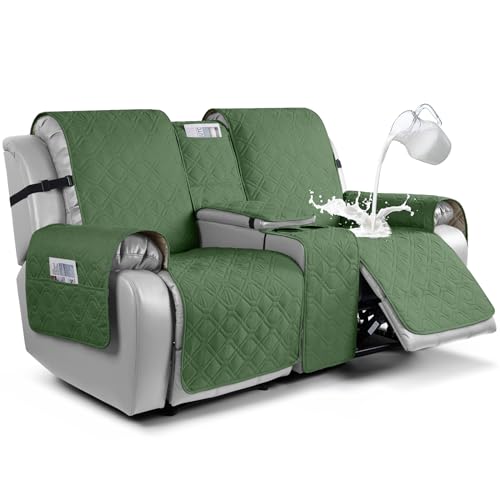 Image of VANSOFY Loveseat Recliner Cover with Console 100% Waterproof Sofa Slipcovers Non-Slip Reclining Couch Cover Split Sofa Covers Furniture Protector for Pets, Dogs(Vine Green)