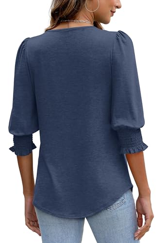 Image of XIEERDUO Blouses for Women Dressy Casual 3 /4 Length Sleeve Womens Tops with Smocked Cuffs