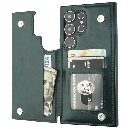 Étui portefeuille Samsung S24 Ultra antichoc housse cuir 5G double fermoir magnétique vert