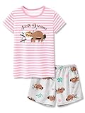 Cozchique Summer Pajamas for Girls – Pink & Cute Gray Sloth PJS Ultra Soft Jammies Set Size 12