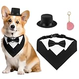 FunMular 3Pcs Formal Dog Tuxedo Accessories Set Adjustable Wedding Collar Bandana with Bow Tie Pet Top Hat for Large X-Large Dogs New Years Wedding Birthday Party