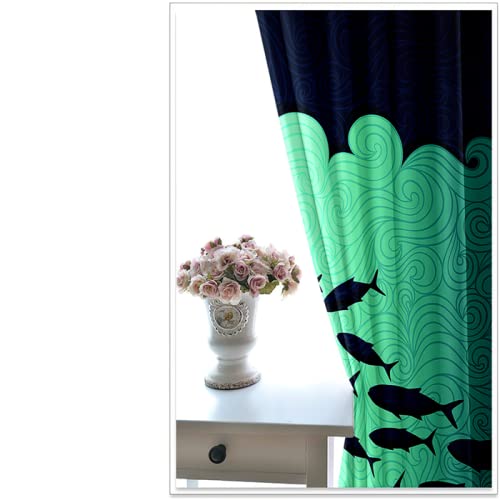 JFAFJ 3D Cortinas Opacas Ballena Azul De Térmica Aislante Adecuado para Balcon Salón Habitación Dormitorio Modernos Navidad Cortinas Tamaño:An58.5xAl138 cm x 2 Panel Cover