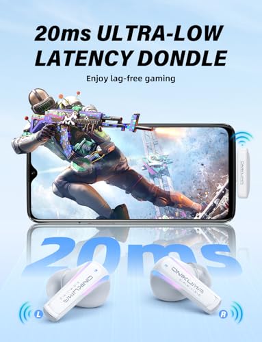 Image of New Version Wireless Gaming Earbuds, 20ms Ultra Low Latency, 2.4GHz + Bluetooth 5.3 Dual Mode, ENC Mic, USB-C Dongle Compatible with PS5 /PS4, Meta Quest 3 /3S /2, Steam Deck, PC & Mobile - White