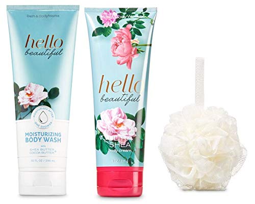 Bath and Body Works HELLO BEAUTIFUL Gift Set - Body Cream and Moisturizing Body Wash + FREE Shower Sponge - Bath & Body Set - Full Size Bath and Body Works HELLO BEAUTIFUL Gift Set - Body Cream and Moisturizing Body Wash + FREE Shower Sponge - Bath & Body Set - Full Size