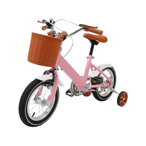 HUOMMGS 12 Zoll Kinderfahrrad Upgraded Kinder Fahrrad für ab 2-4 Jahre Höhenverstellbar Kinderfahrrad mit Stützrädern und Korb Jugend Fahrrad für Jungen & Mädchen (Rosa)